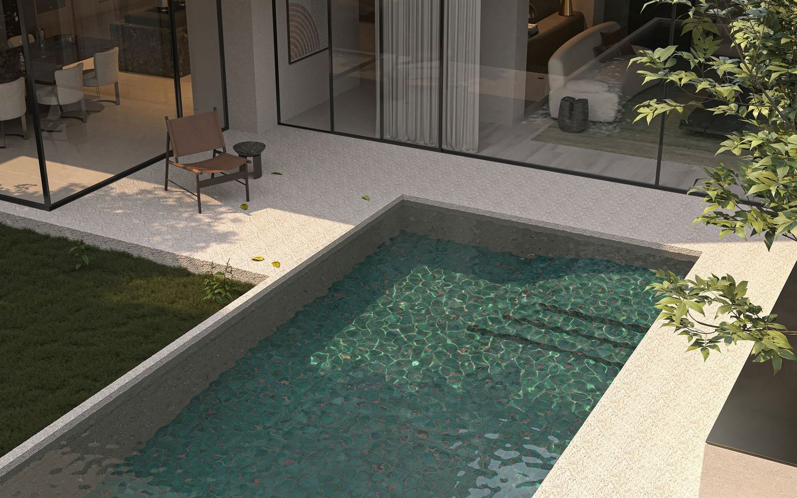 Terraza y piscina de vivienda diseñada por ARKKA LAB STUDIO
