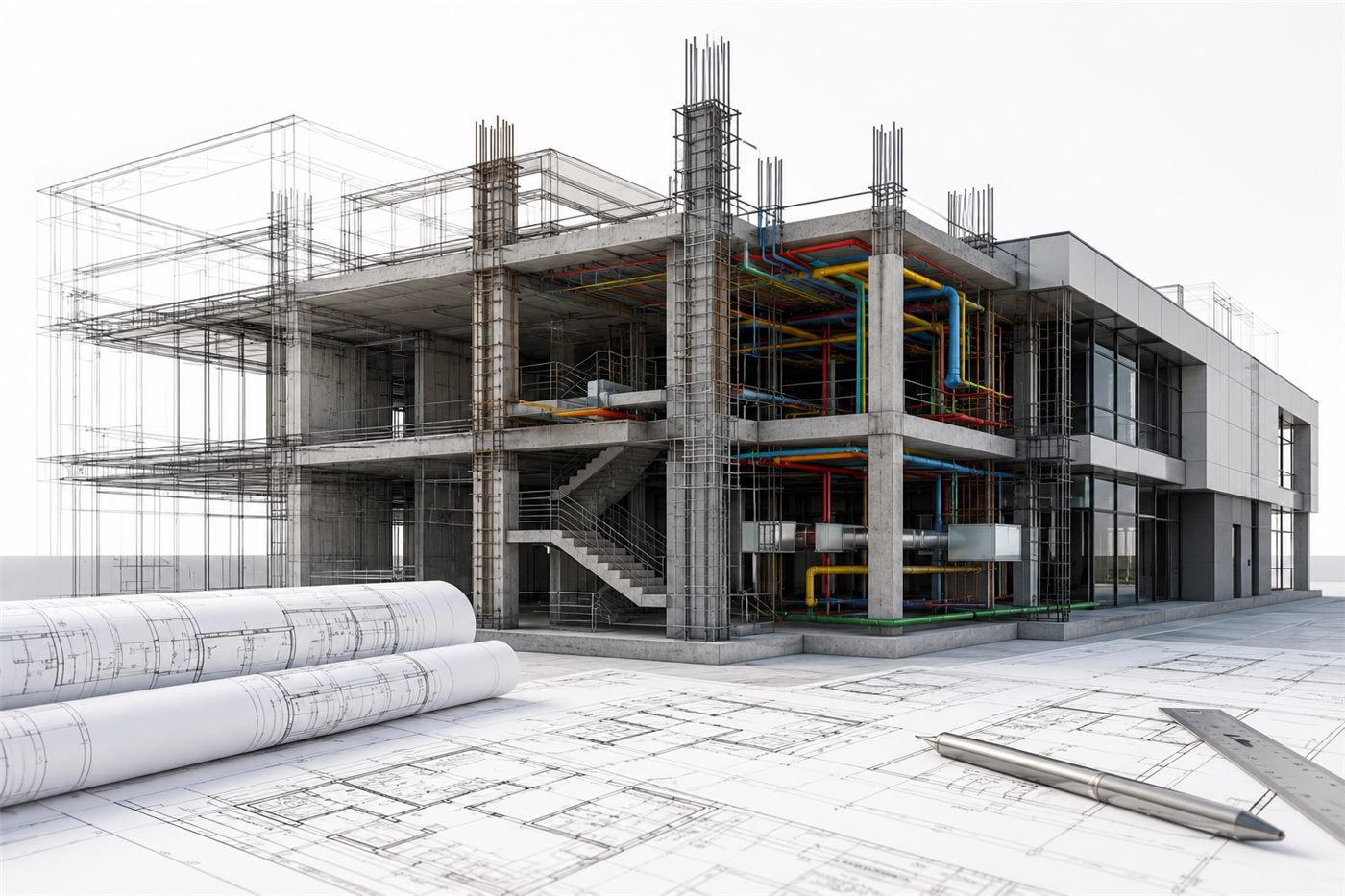 Modelo BIM de estructura y sistema de instalaciones en obra