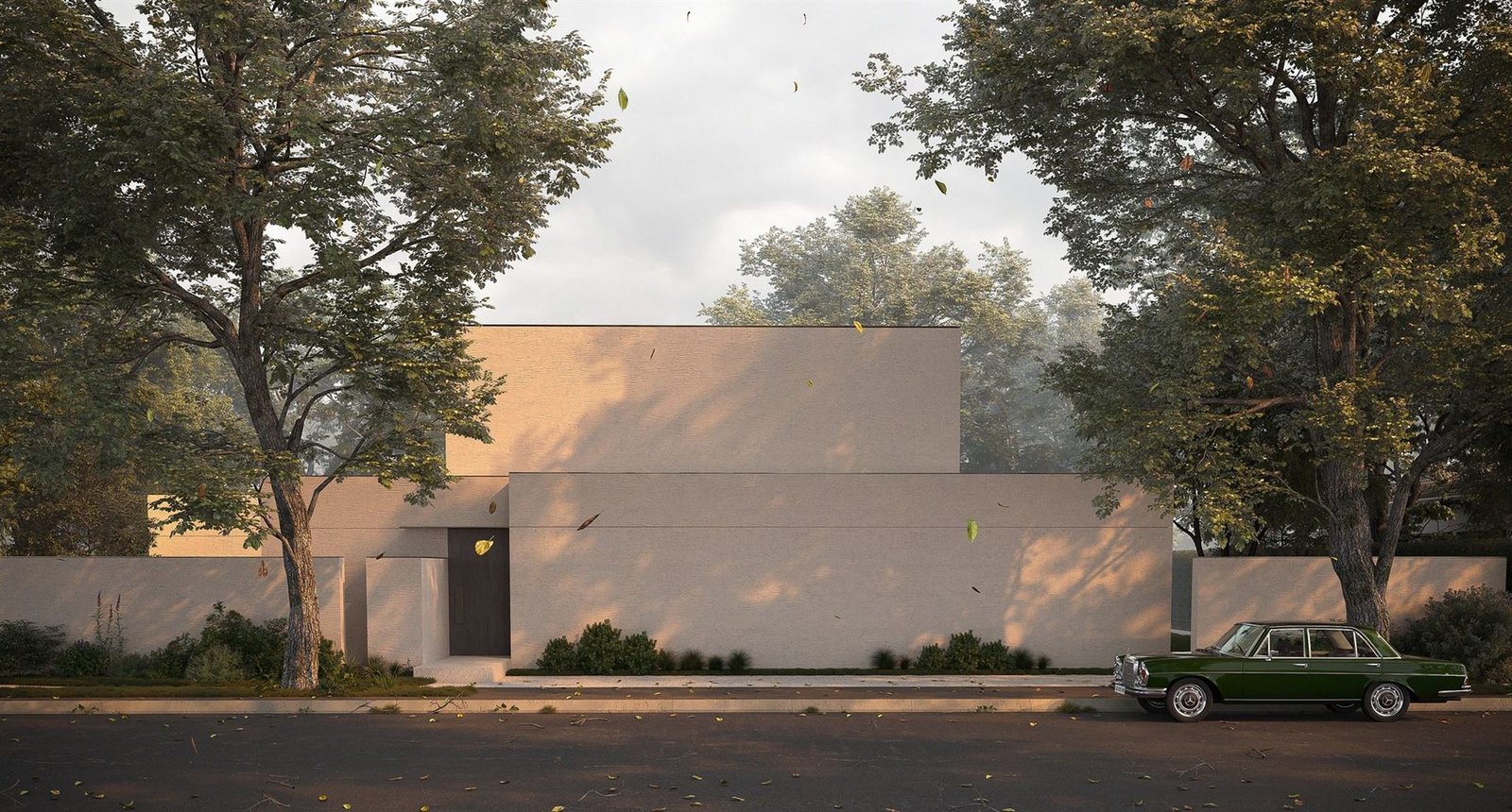 Fachada de vivienda contemporánea minimalista diseñada por ARKKA LAB STUDIO